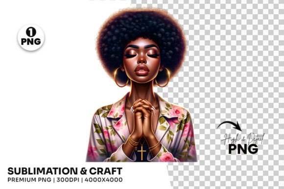 Black Woman Pray Faith Christian Clipart for T-Shirt Designs