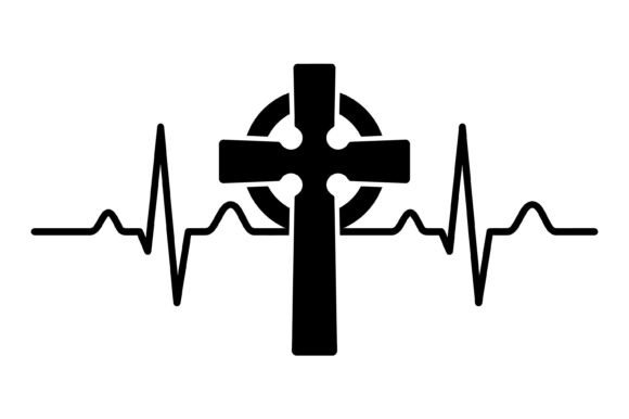 Christian Cross Heartbeat Line Design for T-Shirt Designs