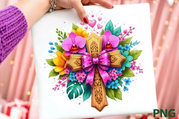 Christian Floral Cross Sublimation PNG for T-Shirt Designs