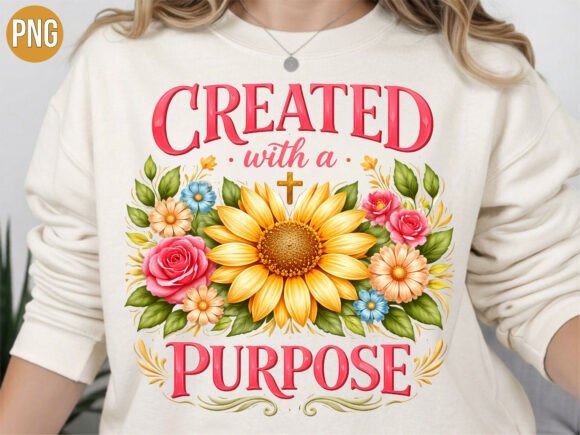 Created with a Purpose Floral Christian T-Shirt Designs