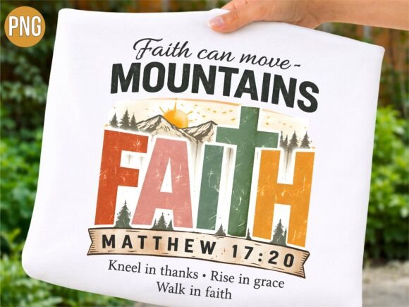 Faith Move Mountains Christian Cross PNG for T-Shirt Designs