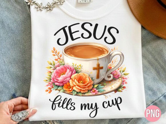 Jesus Fills My Cup Floral Mug PNG for T-Shirt Designs