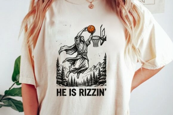 Jesus Rizzin Basketball Dunk Sketch Png for T-Shirt Designs