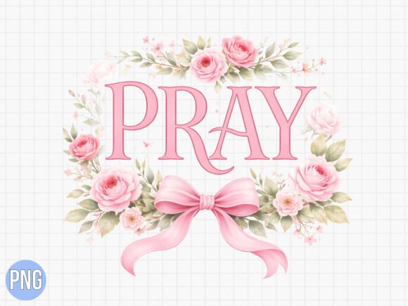 PRAY Floral Pink Bow Christian PNG T-Shirt Designs