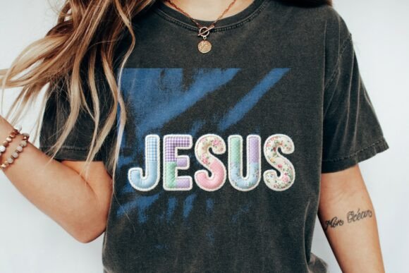 Quilted Jesus Letters Applique Png for T-Shirt Designs