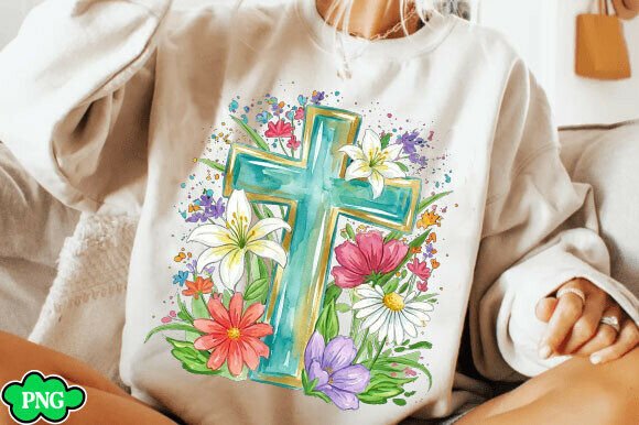Spring Floral Cross Faith PNG for T-Shirt Designs