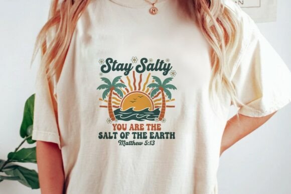 Stay Salty Christian Retro Sunset Png for T-Shirt Designs